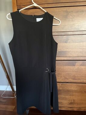 Sam Edelman Black Sleeveless A-Line Mini Dress with D-Ring Detail and Side Pleat